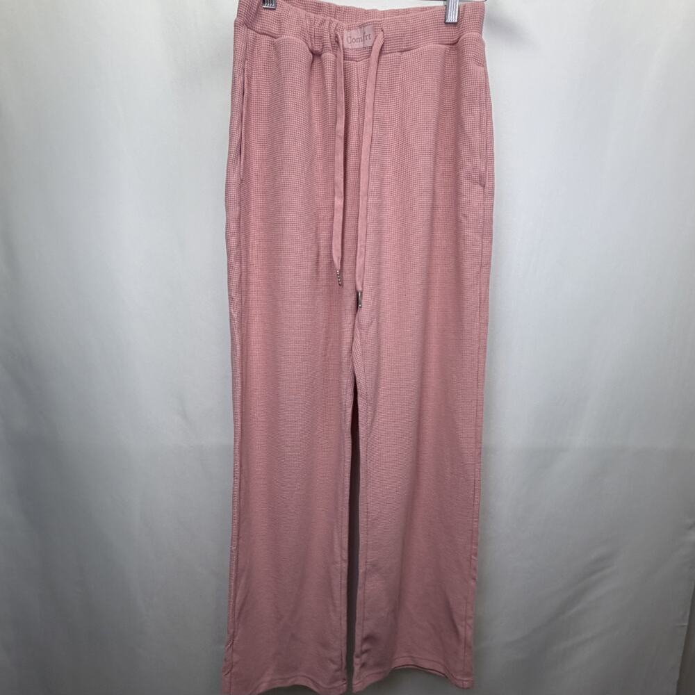 Comfrt Waffle Lounge Jogger Wide Leg Pink Pants Women's Size Medium